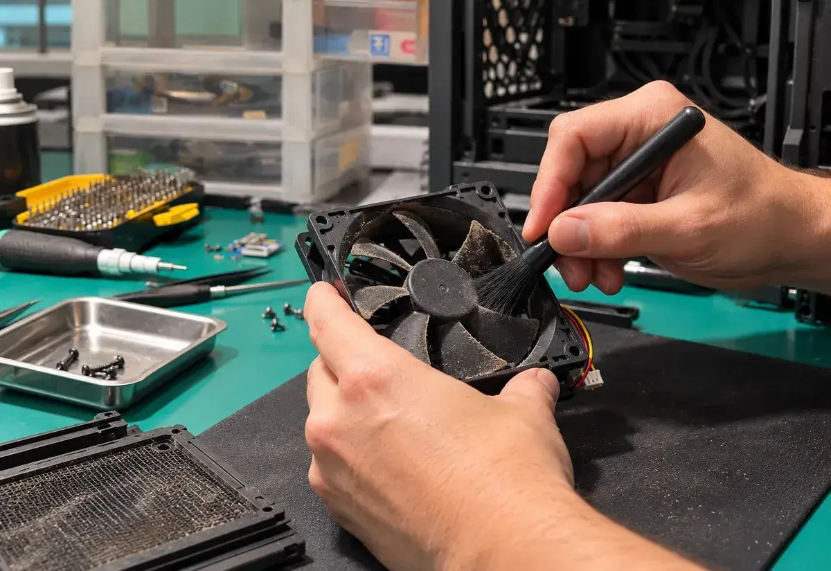 Técnico a testar um componente na bancada de diagnóstico gratuito da PCSPEED, em Viseu